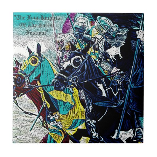 middeleeuwse ridder over paarden historische kunst tegeltje (Voorkant)