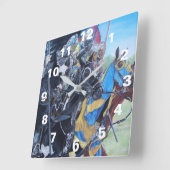 middeleeuwse ridder over paarden historische kunst vierkante klok (Hoek)