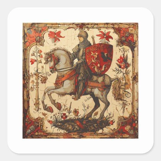 Middeleeuwse Ridder paardrijden Vierkante Sticker (Voorkant)