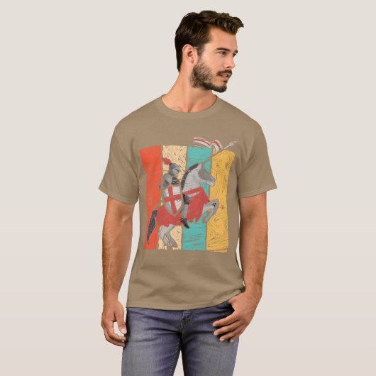 Middeleeuwse Ridder Retro Paardrijden vrienden T-shirt (Voorkant volledig)