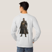 Middeleeuwse Ridder Samurai Krijger Heren Lange Mo T-shirt (Achterkant volledig)
