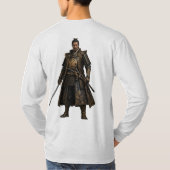 Middeleeuwse Ridder Samurai Krijger Heren Lange Mo T-shirt (Achterkant)