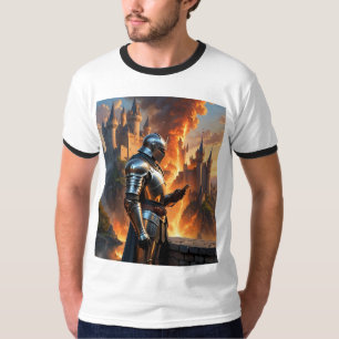 Middeleeuwse ridder sms'en terwijl Castle T-shirt