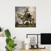 Middeleeuwse Ridder te Paard Retro Fantasie Kunst Poster (Thuiskantoor)