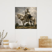 Middeleeuwse Ridder te Paard Retro Fantasie Kunst Poster (Keuken)