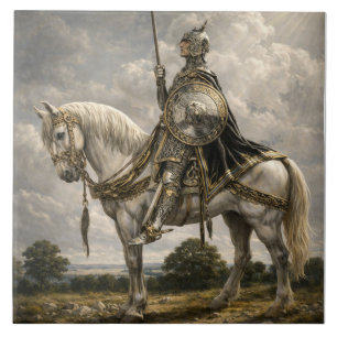 Middeleeuwse Ridder te Paard Retro Fantasie Kunst Tegeltje