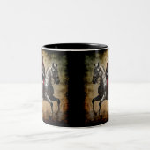 Middeleeuwse ridder te paard tweekleurige koffiemok (Center)