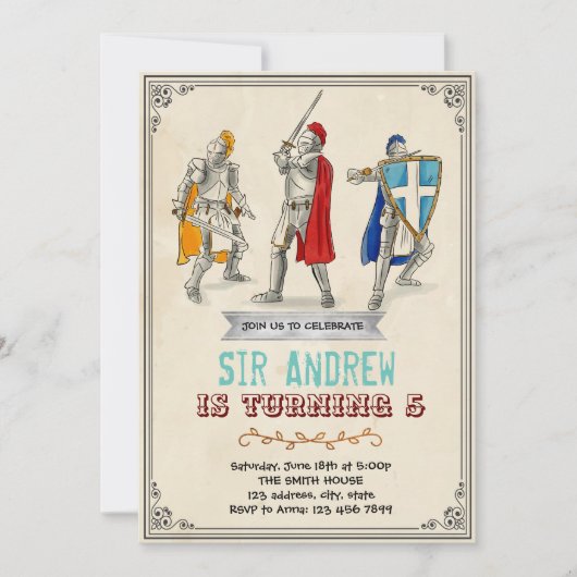 Middeleeuwse ridder verjaardag uitnodiging (Voorkant)