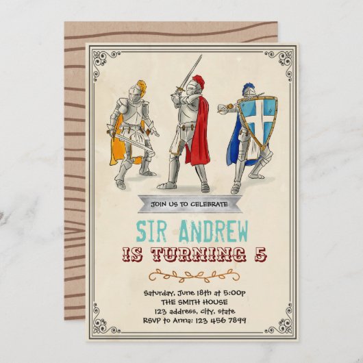 Middeleeuwse ridder verjaardag uitnodiging (Voorkant / Achterkant)