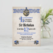 Middeleeuwse ridder verjaardagsuitnodiging kaart (Staand voorkant)