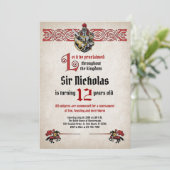 Middeleeuwse ridder verjaardagsuitnodiging kaart (Staand voorkant)