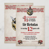 Middeleeuwse ridder verjaardagsuitnodiging kaart (Voorkant / Achterkant)