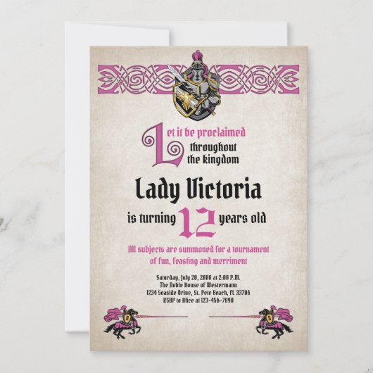 Middeleeuwse ridder verjaardagsuitnodiging kaart (Voorkant)