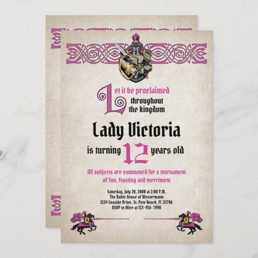 Middeleeuwse ridder verjaardagsuitnodiging kaart (Voorkant / Achterkant)