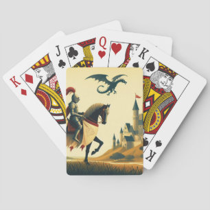 Middeleeuwse ridder & wyvern fantasie  pokerkaarten