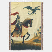 Middeleeuwse ridder & wyvern kasteel fantasie deken (Voorkant Verticaal)