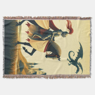 Middeleeuwse ridder & wyvern kasteel fantasie deken