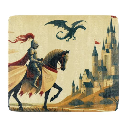 Middeleeuwse ridder/wyvern kasteel fantasie snijplank (Voorkant)