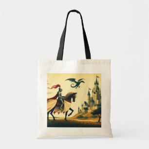 Middeleeuwse ridder/wyvern/kasteel fantsy tote bag