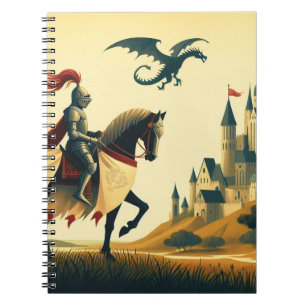 Middeleeuwse ridder & wyvern met kasteel fantasie notitieboek