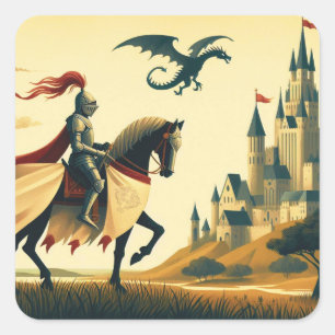 Middeleeuwse ridder & wyvern vierkante sticker