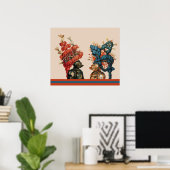 MIDDELEEUWSE RIDDERHELMEN MET RODE VEREN DRAGEN POSTER (Thuiskantoor)