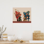 MIDDELEEUWSE RIDDERHELMEN MET RODE VEREN DRAGEN POSTER (Keuken)