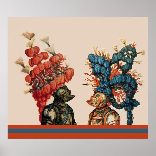 MIDDELEEUWSE RIDDERHELMEN MET RODE VEREN DRAKEN POSTER (Voorkant)