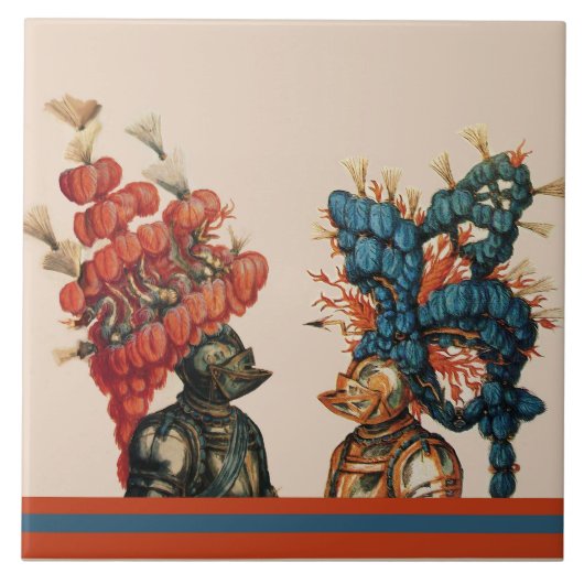 MIDDELEEUWSE RIDDERHELMEN MET RODE VEREN DRAKEN TEGELTJE (Voorkant)