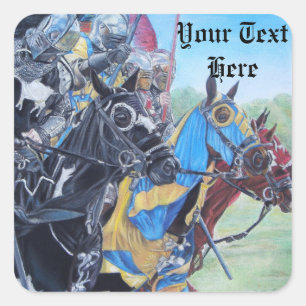 middeleeuwse ridders die op paarden historisch vierkante sticker