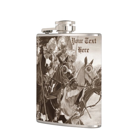 middeleeuwse ridders die op paarden jagen heupfles (Links)