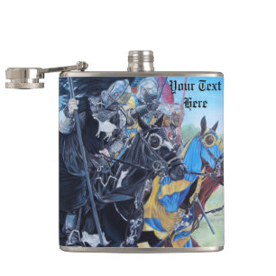 middeleeuwse ridders die op paardenart. jousting heupfles