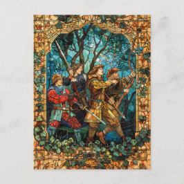Middeleeuwse ridders in betoverd bos briefkaart