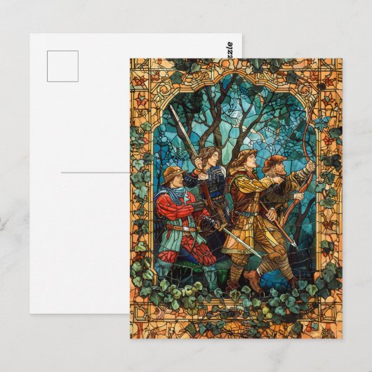 Middeleeuwse ridders in betoverd bos briefkaart (Voorkant / Achterkant)