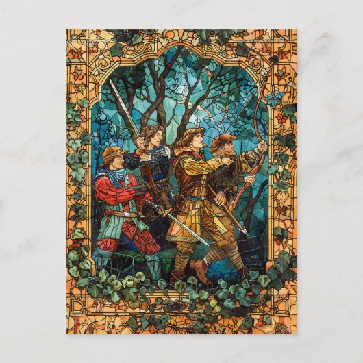 Middeleeuwse ridders in betoverd bos briefkaart (Voorkant)