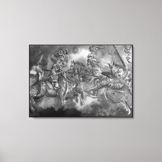 MIDDELEEUWSE RIDDERS IN TOERNOOI Zwart Wit Canvas Afdruk (Voorkant)