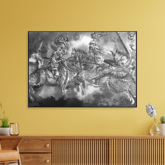 MIDDELEEUWSE RIDDERS IN TOERNOOI Zwart Wit Canvas Afdruk (Insitu (Woonkamer))