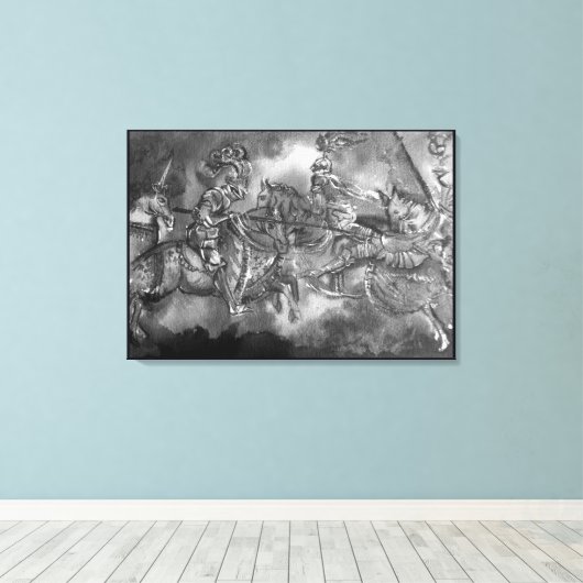 MIDDELEEUWSE RIDDERS IN TOERNOOI Zwart Wit Canvas Afdruk (Insitu (Houten vloer))