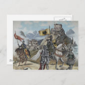 Middeleeuwse ridders paarden leeuwen kasteel parti briefkaart (Voorkant / Achterkant)