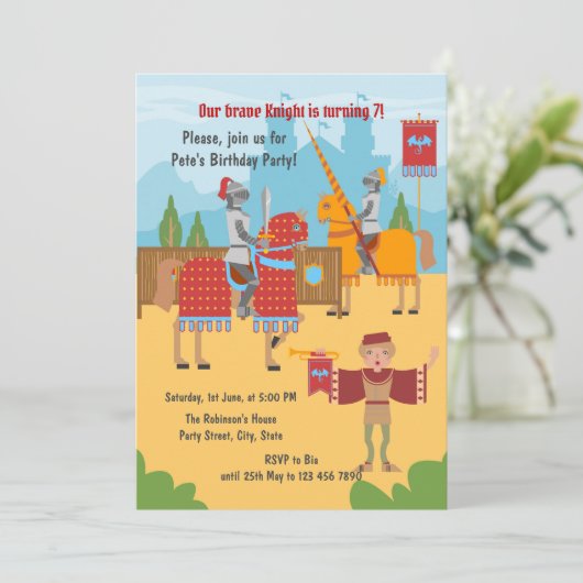 Middeleeuwse Ridders Toernooi Jongen Verjaardagsfe Kaart (Staand voorkant)