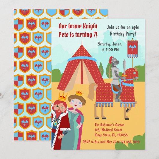 Middeleeuwse Ridders Toernooi Jongen Verjaardagsfe Kaart (Voorkant / Achterkant)