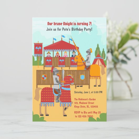 Middeleeuwse Ridders Toernooi Jongens Verjaardagsf Kaart (Staand voorkant)