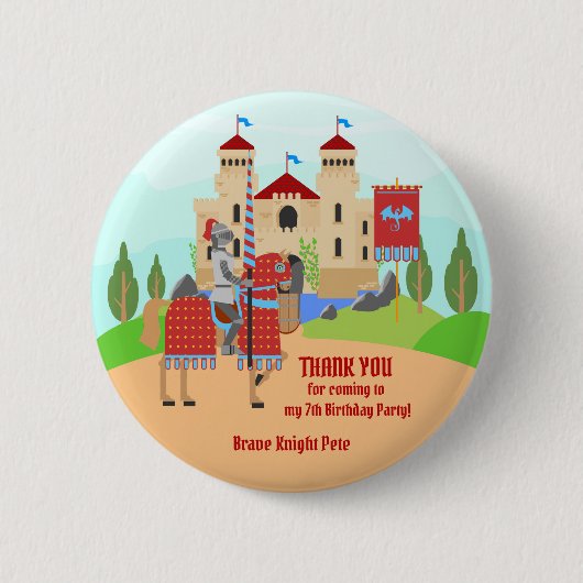 Middeleeuwse Ridders Tornooi Verjaardagsfeest Ronde Button 5,7 Cm (Voorkant)