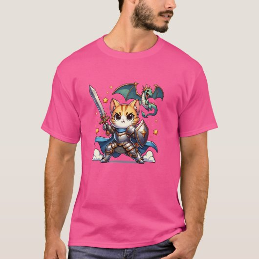 Middeleeuwse Ridderuitrusting Kat Draak Jager Ren T-shirt (Voorkant)