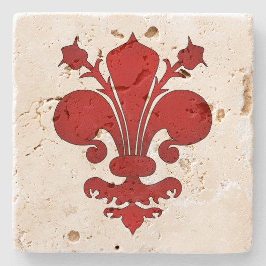 Middeleeuwse rode fleur de lis symbool stenen onderzetter (Voorkant)