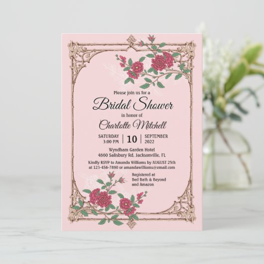 Middeleeuwse Romantiek met Houten Frame Bruidsdouc Kaart (Staand voorkant)