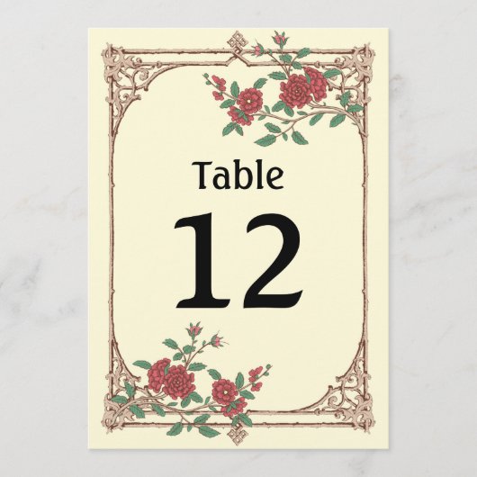 Middeleeuwse Romantische Trouwtafel Nummerkaart (Voorkant)