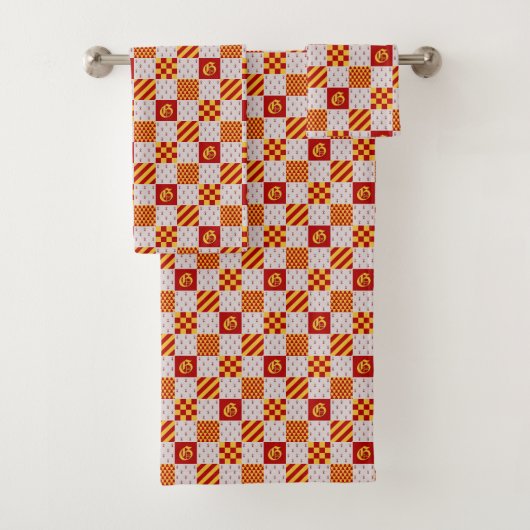 Middeleeuwse Rood Geel Magische Fantasie Heraldisc Bad Handdoek (Insitu)