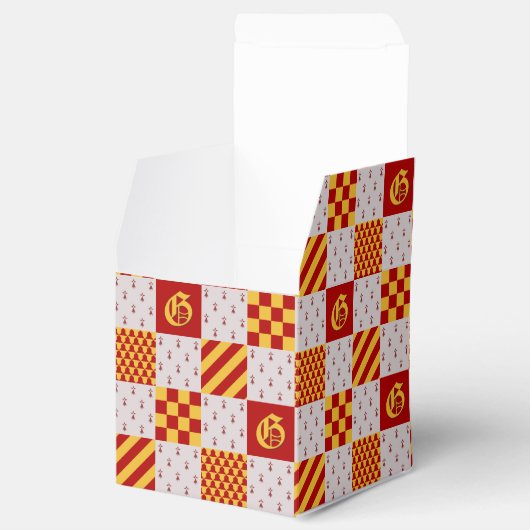 Middeleeuwse Rood Geel Magische Fantasie Heraldisc Bedankdoosjes (Geopend)