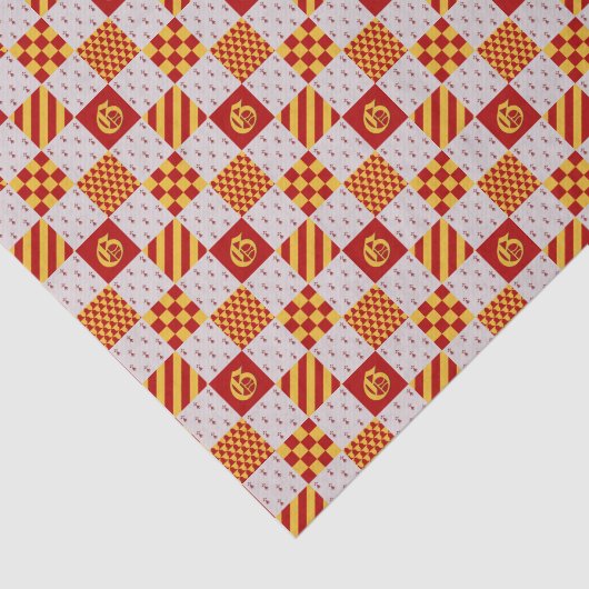 Middeleeuwse Rood Geel Magische Fantasie Heraldisc Tissuepapier (Detail)